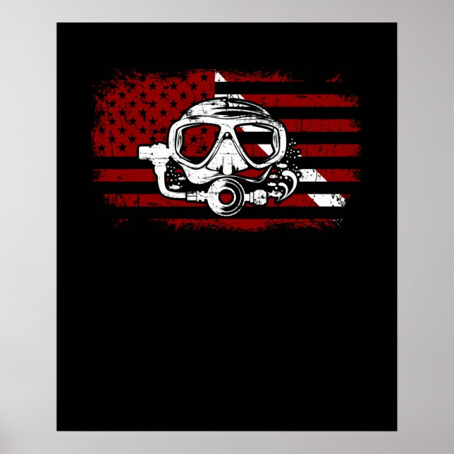 Diver Down Dive Flag Scuba Diving American Flag Poster (Front)