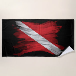 Diver Down flag brush stroke, Dive flag Beach Towel