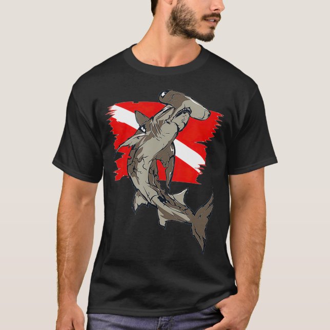 Diver Down Flag Hammerhead Shark Scuba Diving  T-Shirt (Front)