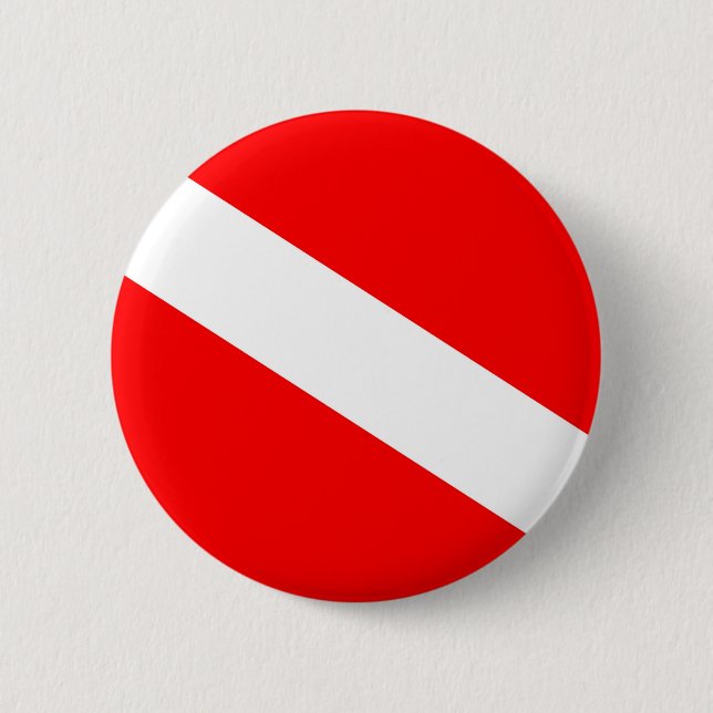 diver down flag red diagonal dive symbol 6 cm round badge (Front)
