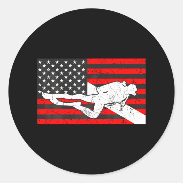 Diver Down Flag Scuba Diving Underwater American Classic Round Sticker (Front)