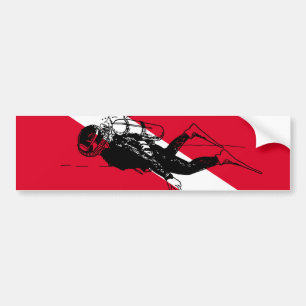 Diver down flag with retro diver illustration bumper sticker