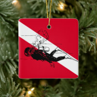 Diver down flag with retro diver illustration