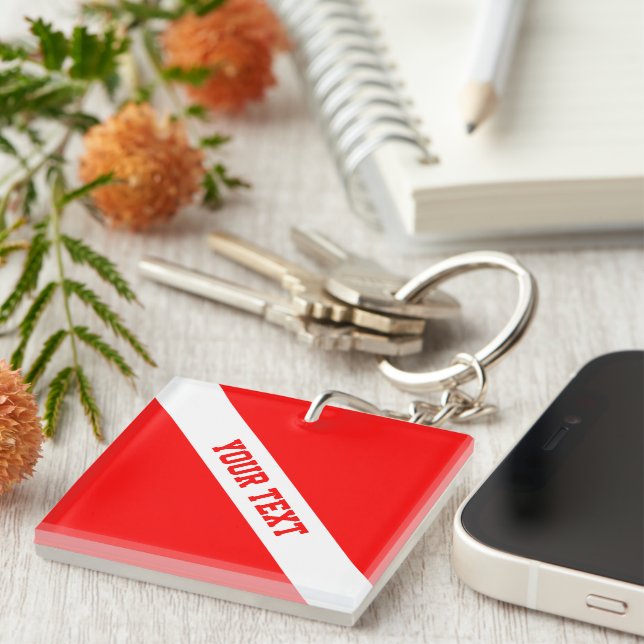 Diver Down Flag Your Text Key Ring (Front Right)