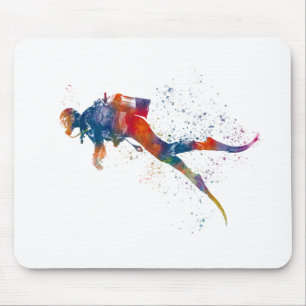 Diver in watercolor mouse mat