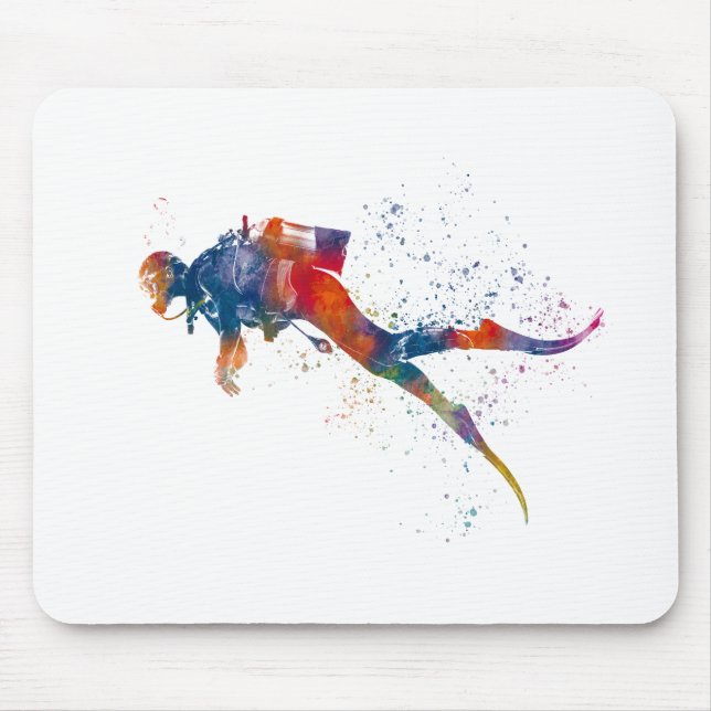 Diver in watercolor mouse mat (Front)