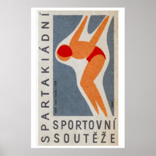 Diver Matchbox Art Print, Czech Vintage Poster
