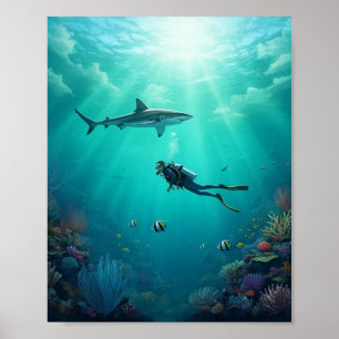 diver meets a shark poster