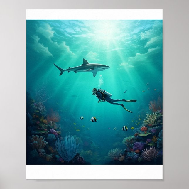 diver meets a shark poster (Front)