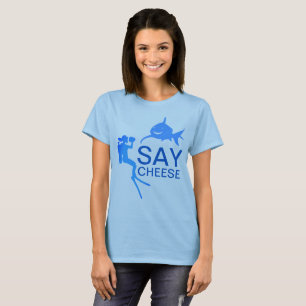 Diver Shark Say Cheese funny customisable T-Shirt