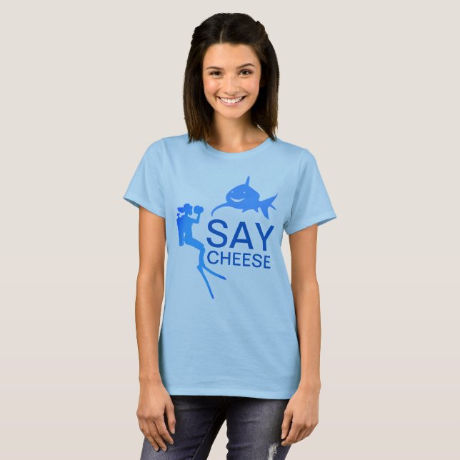 Diver Shark Say Cheese funny customisable T-Shirt (Front Full)