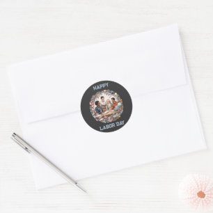 Diverse Educators Patriotic Labour Day Team Art Classic Round Sticker