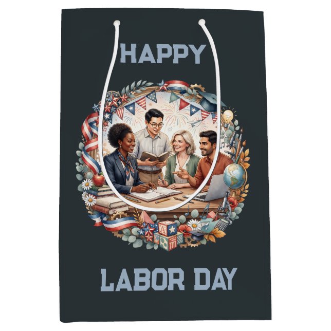Diverse Educators Patriotic Labour Day Team Art Medium Gift Bag (Front)