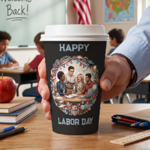 Diverse Educators Patriotic Labour Day Team Art Paper Cups