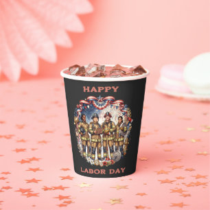 Diverse Firefighters Patriotic Labour Day Heroes Paper Cups