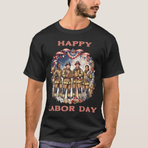 Diverse Firefighters Patriotic Labour Day Heroes T-Shirt