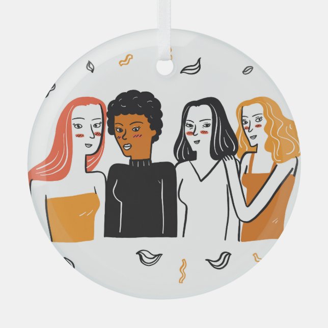 Diverse girls, various nationalities together. glass tree decoration (Front)