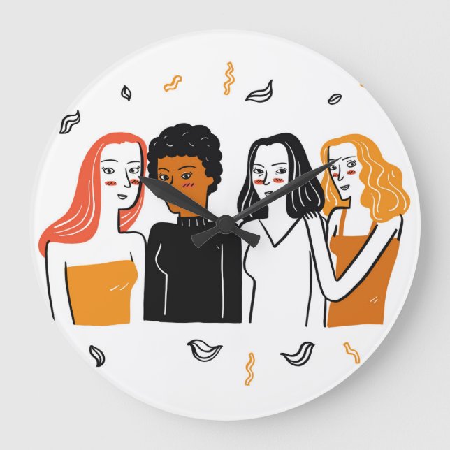 Diverse girls, various nationalities together. large clock (Front)