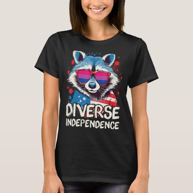 Diverse Independence Raccoon Bisexual Sunglasses F T-Shirt (Front)