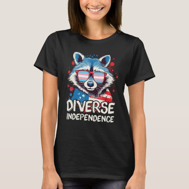 Diverse Independence  Raccoon Transgender Sunglass T-Shirt (Front)