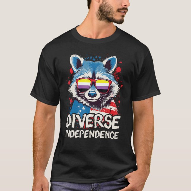 Diverse Independence  Racoon Non Binary Sunglasse T-Shirt (Front)