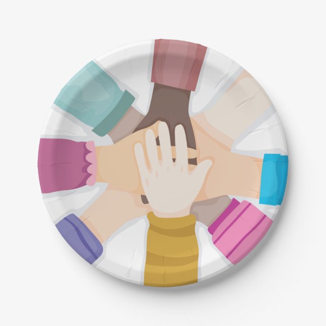 Diverse Kids Hands Unity Circle Paper Plate (Front)