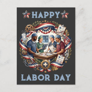 Diverse Medics Patriotic Labour Day Team Art Postcard