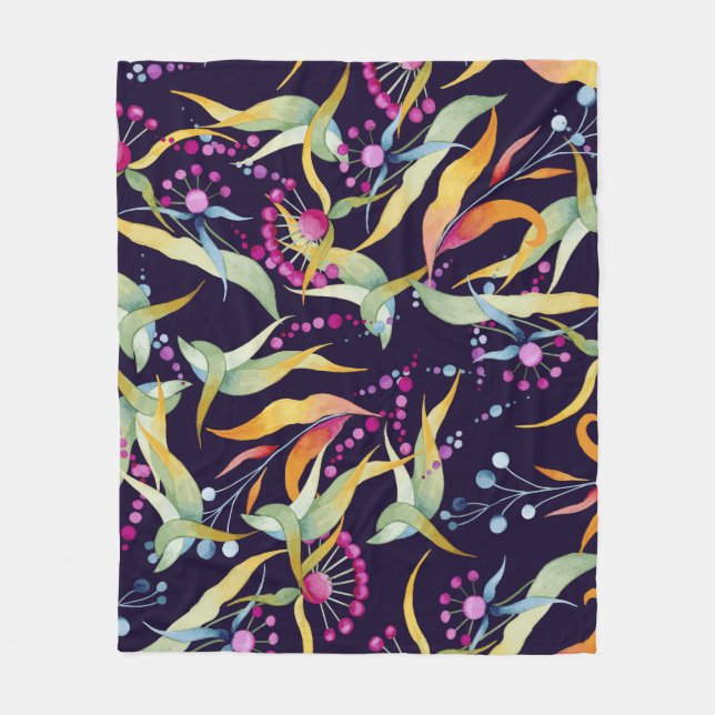 Diverse plant pattern: seamless watercolor design fleece blanket (Front)
