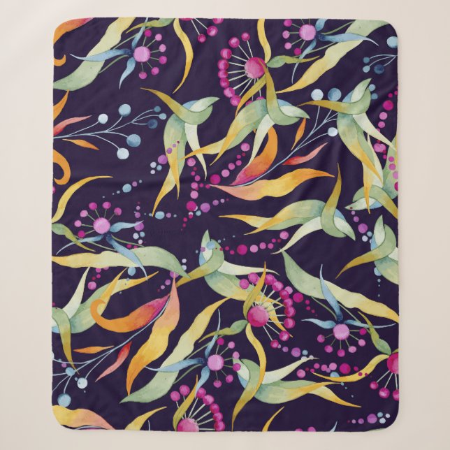 Diverse plant pattern: seamless watercolor design sherpa blanket (Front)