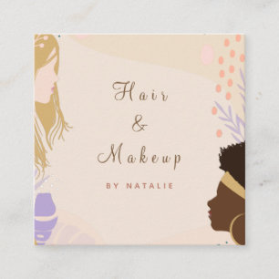 Diversity Beauty Hair Makeup Artist Boho Neutral Square Business Card