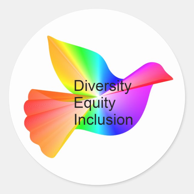 Diversity Equity Inclusion with rainbow peace dove Classic Round Sticker (Front)