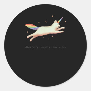 Diversity Equity Inclusion With Unicorn Cat Sticke Classic Round Sticker