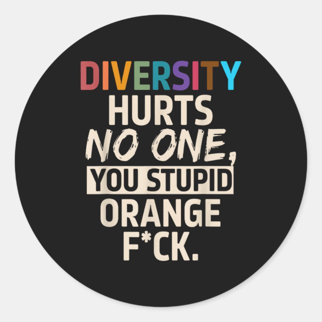 Diversity Hurts You Stud Orange Fck Funny Slogan  Classic Round Sticker (Front)