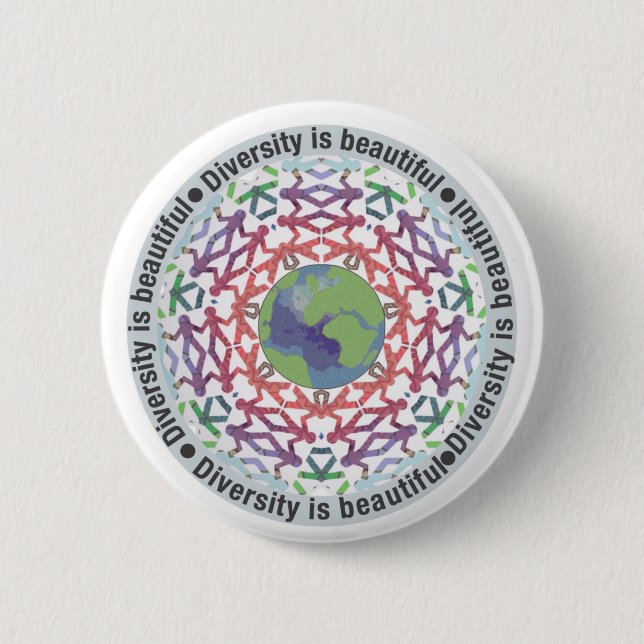 Diversity is beautiful world 6 cm round badge (Front)