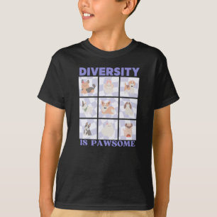 Diversity Is Pawsome Cute Groovy Retro Vibes Dog B T-Shirt