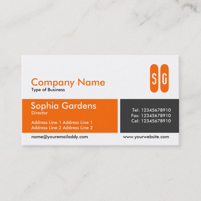 Divided Band - Orange and Dark Grey - Initials Business Card (Front)