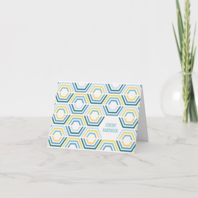 Divided Hexagons Folded Note Card - Turquoise (Front)