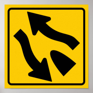 Divided Highway Ends Highway Sign