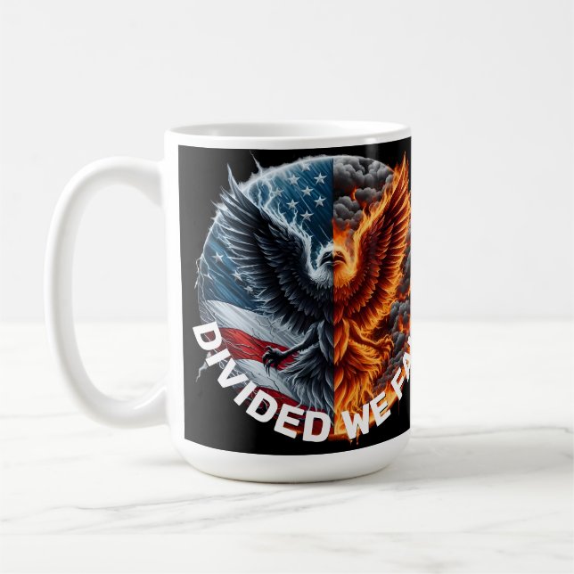 Divided We Fall Burning Flag and Eagle Coffee Mug (Left)