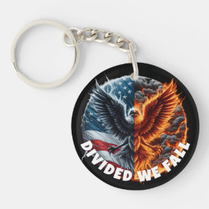 Divided We Fall Burning Flag and Eagle Key Ring