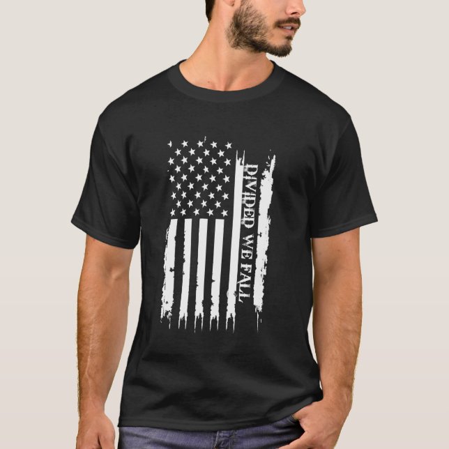 Divided We Fall United States Distressed w US Flag T-Shirt (Front)