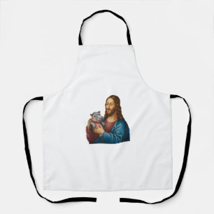 Divine and Playful Scene Jesus with Moo Deng Hippo Apron