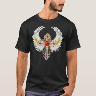 Divine Angel Winged Catholic Silver Cross T-Shirt