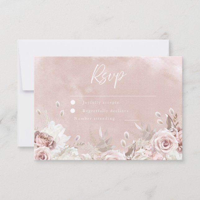Divine Beautiful Dusty Rose Blush Wedding RSVP Card (Front)
