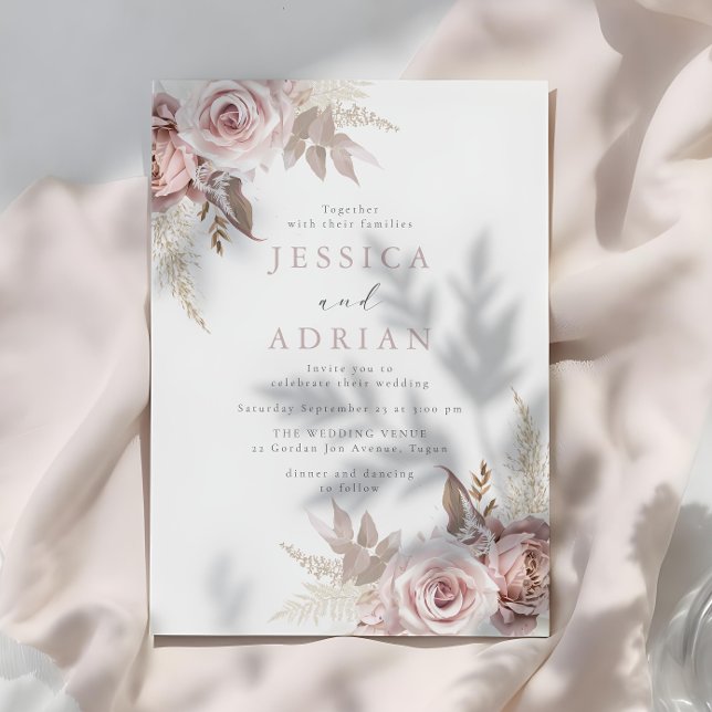 Divine Beauty: Blush & Rose Floral Wedding Invitation (Creator Uploaded)