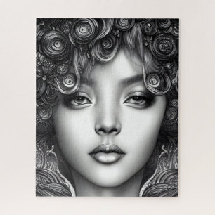 Divine Black Girl Digital Art Portrait   Jigsaw Puzzle