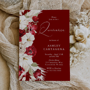 Divine Bloom Gorgeous Red White Floral Quinceanera Invitation