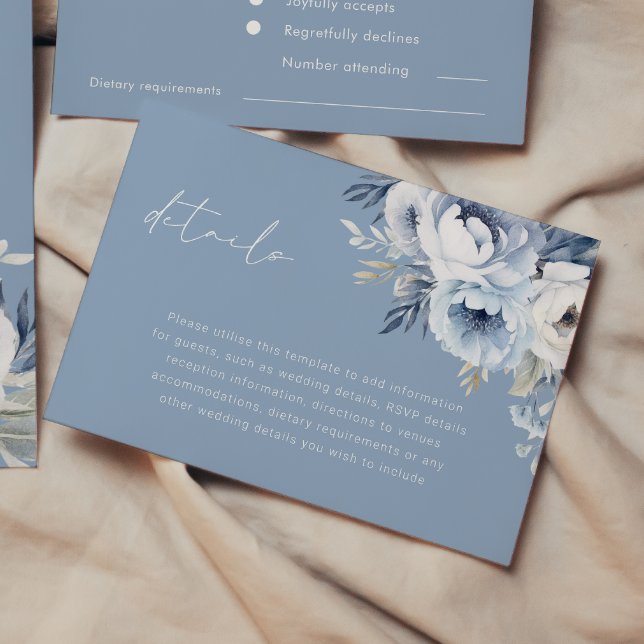 Divine Blue Gorgeous Floral Wedding Details Enclosure Card (Creator Uploaded)