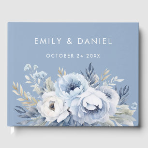 Divine Blue Gorgeous Floral Wedding Guest Book