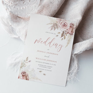 Divine Blush & Dusty Rose Floral Wedding Invitation